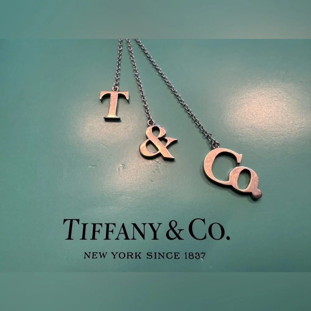 Tiffany & Co. Rare 925 Silver T&Co Dangle Letters Logo Pendant 16